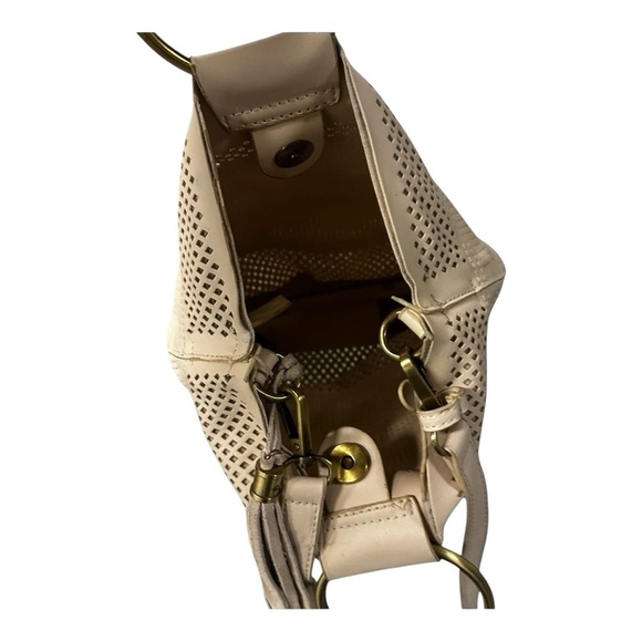 Anthropologie White Perforated Crossbody Bag with Gold Accents - Picture 3 of 3